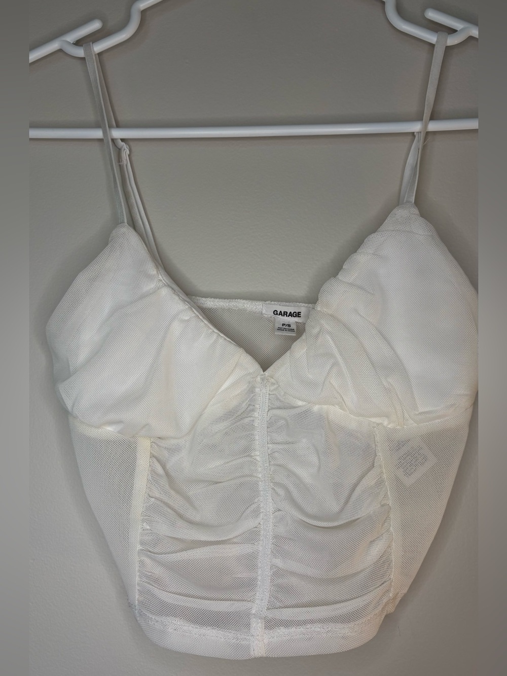 Garage White Ruched Mesh Cami